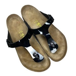 Birkenstock Gizeh Women's Birko Flor Black Patent Thong Sandals